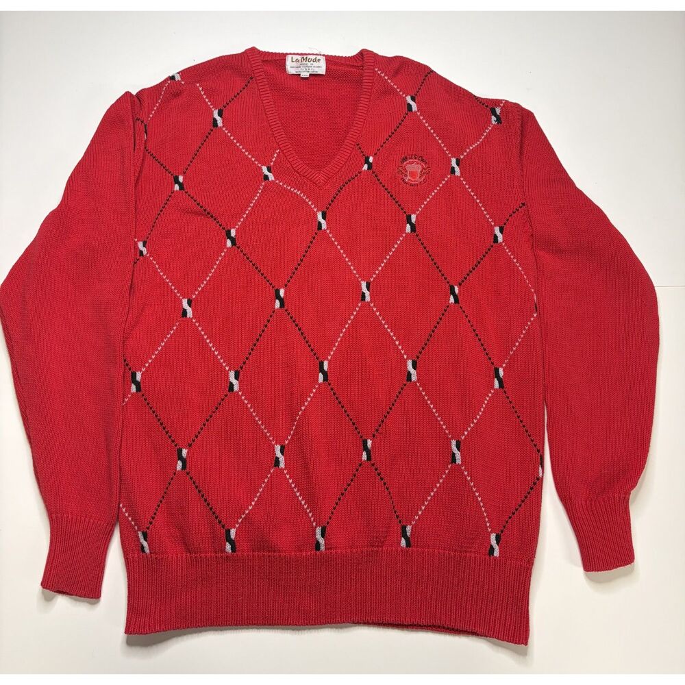 La Mode Red Tennis Sweater Mens XXL Pullover Long Sleeves Cotton Knit
